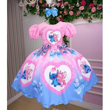 Imagem de Vestido Temático Luxo Rosa Stitch e Angel para Aniversário - Fabuloso 