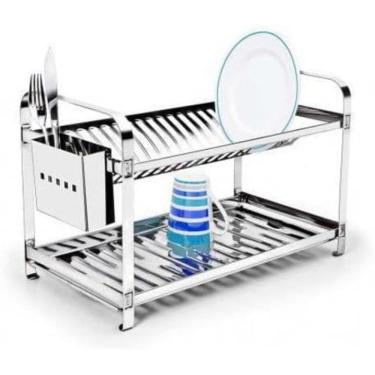Imagem de Escorredor Louças 20 Pratos Porta Talher Em Aço Inox