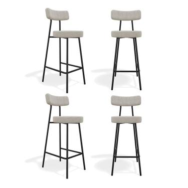 Imagem de Kit 04 Banquetas Alta Cozinha Kobe Estofada com Encosto Linho Cinza - Abmaza