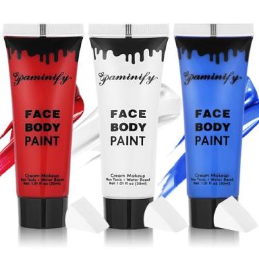 Imagem de Kit de pintura facial Paminify vermelho branco azul 30 ml à base de ág
