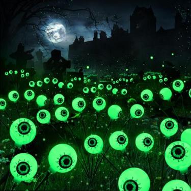 Imagem de Solar Halloween Lights Brizled 24 LED Green Eyeball, pacote com 4
