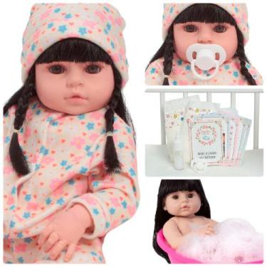 Imagem de Boneca Reborn Morena Princesa 46cm Silicone Pode Dar Banho - Cegonha R