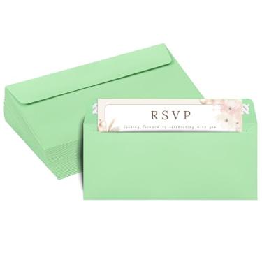 Imagem de #10 Envelopes Verdes, Pacote com 50, Envelopes Coloridos, Tamanho Carta 10 x 23 cm, Envelopes de Negócios para Cartões, Convites, Férias, Cartões Postais, Presentes, Papel de 14,5 kg, Envelopes