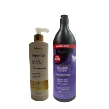 Imagem de Kit Fattore Orgânica Redutor de Volume 500ml + Máscara Multifuncional Restauração Nutritiva 1L – realinhamento capilar sem formol, brilho intenso, nutrição profunda, controle de frizz, uso profissional
