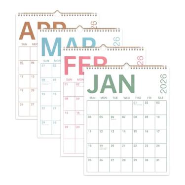 Imagem de Calendário de parede vertical YO A-WM-WC1009-1 de janeiro de 2026 a dezembro de 2026, 12 meses, texto grande colorido, 28 x 35 cm