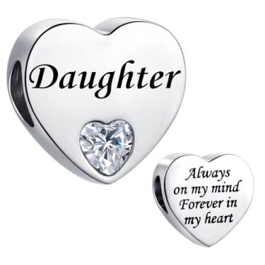 Imagem de MiiFort Pingente de coração de amor transparente para filhas, pulseiras Pandora, contas de aniversário para mulheres, Always on My Mind Forever In My Heart Aço inoxidável