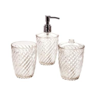 Imagem de Kit Banheiro Twist Porta Sabonete, Escovas, Algodão Plasutil