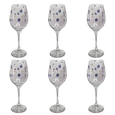 Imagem de Kit 6 Taças de Vidro Grande 490ml Vinho Água Olho Grego