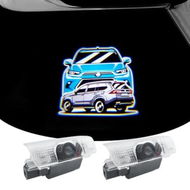 Imagem de 2 peças de luzes LED com logotipo de porta de carro compatíveis com projetor de cortesia Grand Highlander, luz de boas-vindas a laser, acessórios de carro (Blue Grand, para Grand Highlander)
