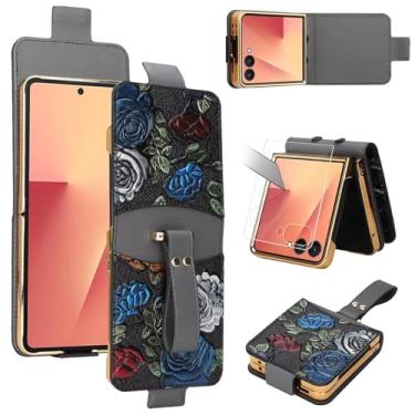 Imagem de AJDJTEN Capa de pulseira para Samsung Galaxy Z Flip 7, alça de dedo, protetor de tela, alça de mão, proteção de dobradiça, capa de telefone à prova de choque de couro PU com padrão rosa fofo para