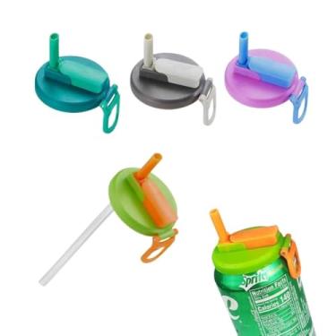 Imagem de Kit 4 Tampas Para Lata De Refrigerante Cerveja Com Canudo E Alça Higiênica E Funcional (Colorido)