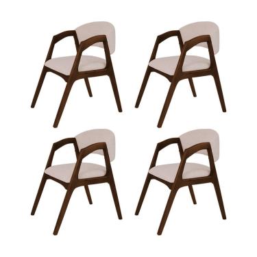 Imagem de Conjunto Com 4 Cadeiras De Jantar Estofada Gabriela Em Madeira E Mdf Mel Linho Bege