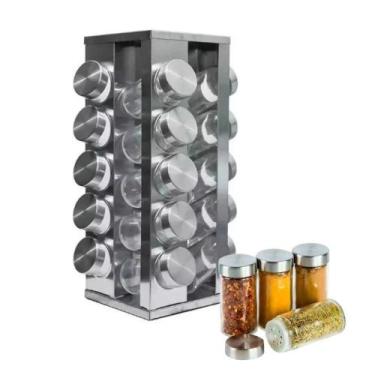 Imagem de Porta Temperos E Condimentos Inox 20 Potes Suporte Giratório - zhenkan