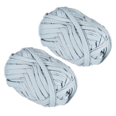 Imagem de METALLIXITY Fio de tecido elástico (200 g/7 oz) 2 peças, fio de tecido de crochê de poliéster - para projetos DIY, cesta de bolsa, tecido de algodão e camiseta, azul gelo