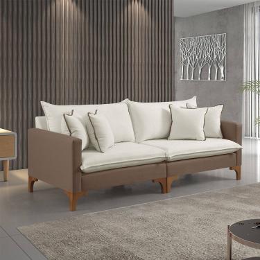 Imagem de Sofa Fixo 3 Lugares M-195 2,20m Molas Bonnel Almofadas Soltas Linho Estofados Martins