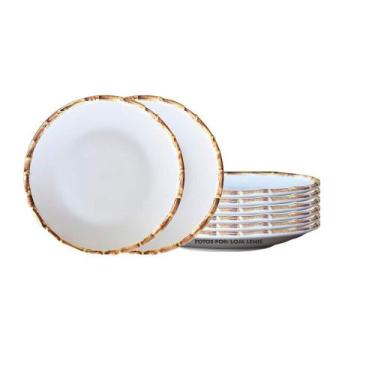 Imagem de Jogo 8 Pratos Sobremesa 20cm Bambu Cerâmica Scalla 1ª Linha