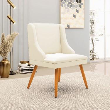 Imagem de Cadeira Decorativa Sala De Jantar Pés Palito De Madeira Firenze Veludo Bege/natural G19 - Gran Belo