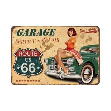 Imagem de Placa De Metal Vintage Da Estação De Gasolina Route 66 Com Meninas Pin