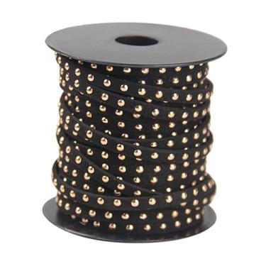 Imagem de Fancyes Corda de camurça sintética cravejada, 20 jardas, para fazer joias, faça você mesmo, costura, borla, acabamento em macramê, contas, corda para, Black Dourado