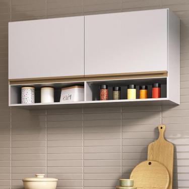 Imagem de Armário De Cozinha Aéreo 105cm 2 Portas E Nichos Veneza Multimóveis Mp2259 Branco Dourado