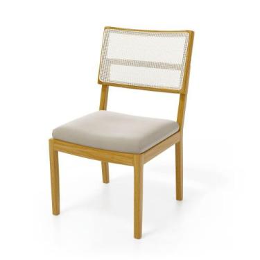 Imagem de Cadeira Milena Madeira Maciça Assento Estofado Encosto De Tela Sintéti