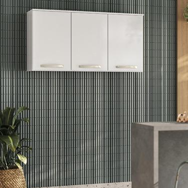 Imagem de Armário Aéreo Cozinha Lavanderia 3 Portas 4 Repartições Branco
