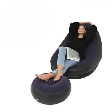 Imagem de Sofá InfláVel 3 Em 1 | Transforma Em Poltrona E Cama | Inclui Bomba De Ar | PortáTil Para Casa, Camping E Praia(Estilo A/Azul)