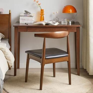 Imagem de Cttasty Mesa de computador de madeira maciça com gavetas, escrivaninha moderna para escritório doméstico, mesa moderna de meados do século, mesa de estudo de carvalho, 89,9 x 50,5 x 75 cm (gaveta