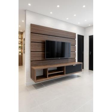 Imagem de Rack Com Painél Em Mdf Para Tv Sala De Estar Moderno