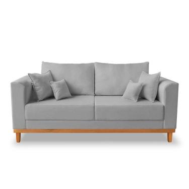 Imagem de Sofá Viena Beny 03 Lugares Com Base De Madeira Linho Cinza