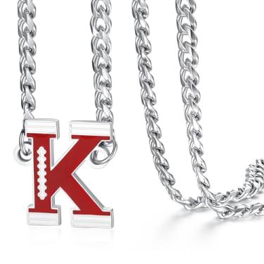 Imagem de NUKAYAI Colar de futebol masculino, pingente de letra A a Z, corrente de futebol de aço inoxidável, 50,8 cm, presentes personalizados para fãs de jogadores e amantes de times, 20", Aço inoxidável, Sem
