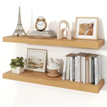 Imagem de Ornawit Prateleiras flutuantes para parede, prateleiras de madeira rústica montadas na parede para banheiro, quarto, sala de estar, cozinha, prateleira suspensa para livros/armazenamento/decoração de