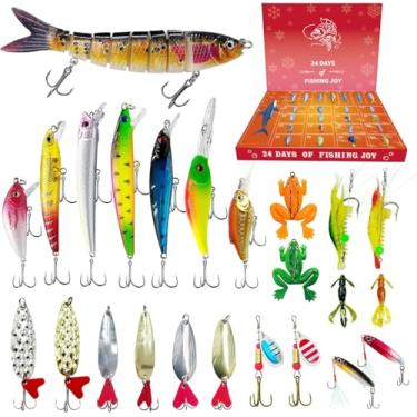 Imagem de Calendário do Advento de Pesca 2025 Contagem Regressiva de Natal Conjunto de Iscas Surpresa com Iscas Biônicas, Crankbaits, Iscas Lápis - Presentes de Pesca de Natal para Homens, Meninos, Marido e