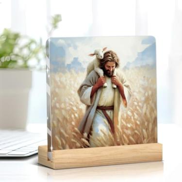 Imagem de Decoração de Jesus e cordeiro, placa acrílica Carry You Home, decoração de mesa para prateleira de casa cubículo sala de estar quarto
