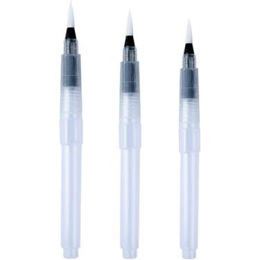 Imagem de Conjunto de 3 canetas pincel de água, recarregáveis, 3 tamanhos, pontas de pincel para misturar cores, criar tons, aquarela, artista, profissional