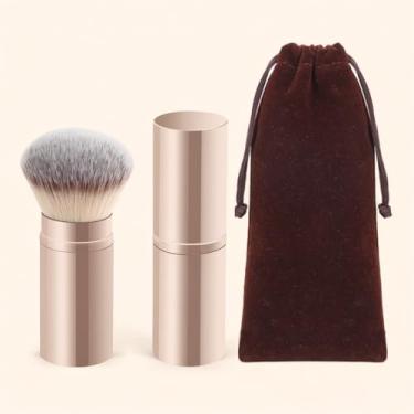 Imagem de Conjunto de pincéis de maquiagem Kabuki de 2 peças com bolsa de veludo, blush macio misturado (ouro)