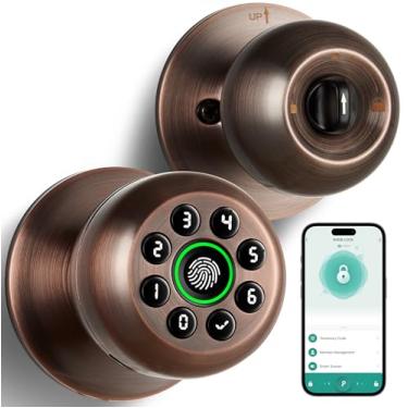 Imagem de Fechadura de porta com impressão digital, maçaneta de porta inteligente com teclado, maçanetas biométricas com controle de aplicativo, trava automática com código, maçaneta sem chave com fechaduras