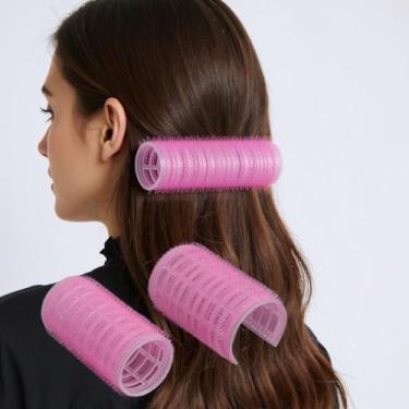 Imagem de 2 rolos de cabelo para mulheres, rolos de plástico, autoaderentes, franjas, autoadesivos, volume de cabelo, ferramentas de modelagem, rolo mágico de maquiagem para mulheres (rosa M)