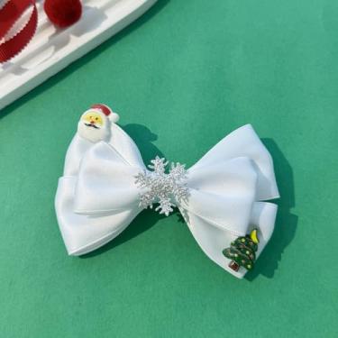 Imagem de Conjunto de 2 peças de prendedores de cabelo com laço de Natal adoráveis acessórios de cabelo presente para meninas, mulheres e crianças (branco)