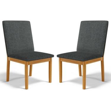 Imagem de Kit Com 2 Cadeiras Daniela Madeira Maciça Estofada Para Mesa De Jantar Linho Chumbo 406