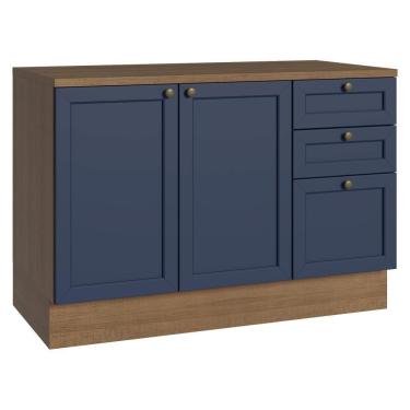 Imagem de Balcão De Cozinha 120 Cm 2 Portas 3 Gavetas Rustic/azul Vik Madesa Rustic/azul