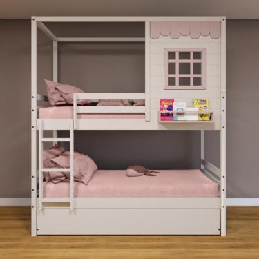 Imagem de Treliche Casinha Reta Madeira Maciça Branco/ Rosa Housin