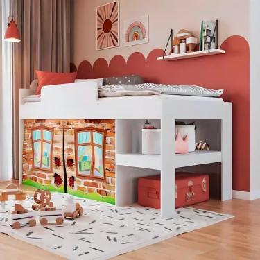 Imagem de Cama Infantil Com Cabaninha E Prateleira Multiuso Branco