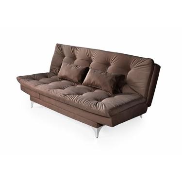 Imagem de Sofá-Cama Casal Premium Reclinável 3 Lugares com Pés de Alumínio em Veludo Marrom