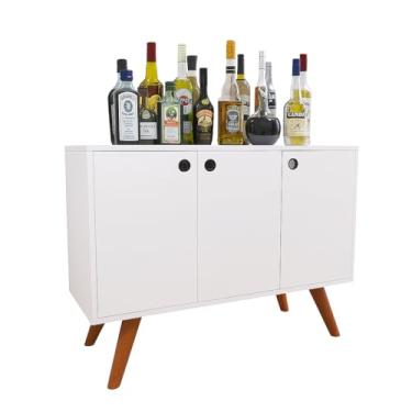 Imagem de Aparador Moderno Minimalista 3 Portas com Pés de Madeira – Móvel Multifuncional para Sala, Quarto e Hall – Design 2026 Clean & Warm – Branco/Preto/Azul – Alta Durabilidade