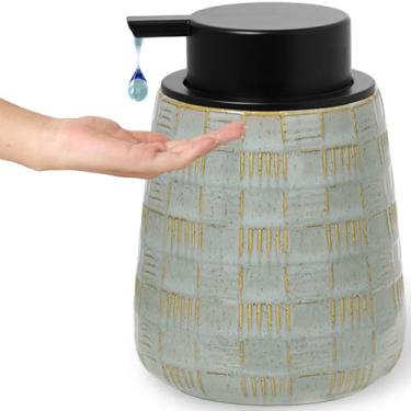 Imagem de QUXIJA Dispensador de sabonete líquido de cerâmica com bomba fácil de pressionar, dispensador de lavagem à mão para bancada de banheiro e pia de cozinha, 340 g (bomba líquida cinza da fazenda 340 g)