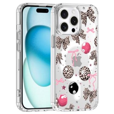 Imagem de JOYLAND Capa para iPhone 16 Pro Max, compatível com MagSafe, estampa de leopardo, design de laço transparente, capa protetora antiamarelamento TPU macio à prova de choque com proteção contra quedas