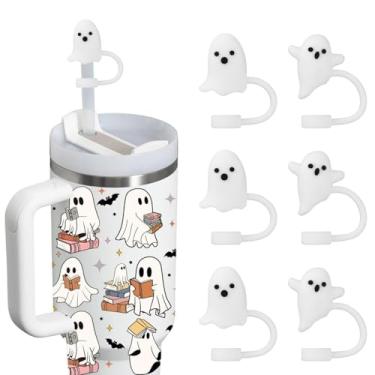 Imagem de 6 peças de cobertura de palha de Halloween para Stanley copo de 30 e 1,134 g, tampa de palha de 10 mm/04 pol. para todos os canudos de 9 a 10 mm, protetor reutilizável à prova de poeira para garrafa