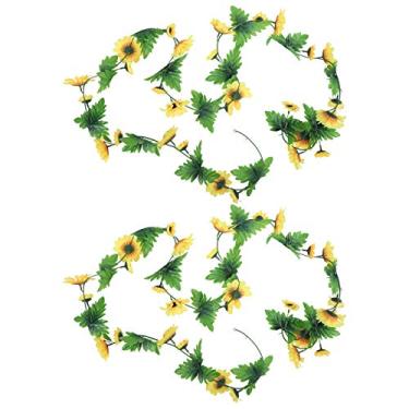 Imagem de Flor de girassol artificial, videira, dourado, realista, decorações de festa em casa, durável, ecológico, pano, plástico, 97, 2 tamanhos, 2 peças