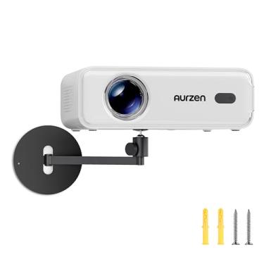 Imagem de Aurzen Prateleira de montagem na parede do projetor, uso na parede com ângulo ajustável, rotação e inclinação de 360°, suporte de metal resistente dobrável, suporta 2 kg, compatível com TMY, HAPPRUN